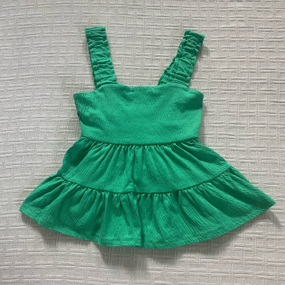 SO green ruffle tank top.